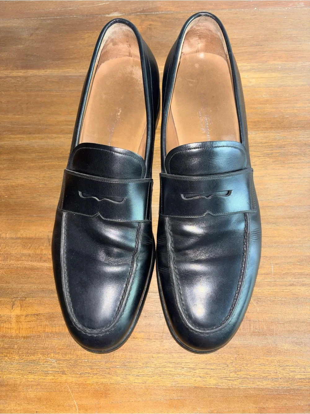 Salvatore Ferragamo Black Leather Penny Loafers